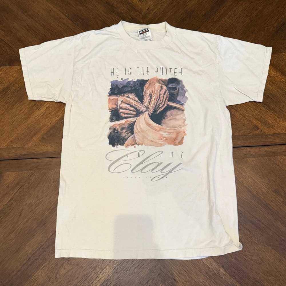 Vintage Tultex He Is The Potter I Am‎ The Clay Christian T-Shirt Large Cream 90s